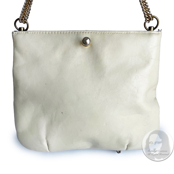 Vintage Ruth Saltz Shoulder Bag Retro 80s Eggshell Leather with Cougar Head - Picture 6 of 9